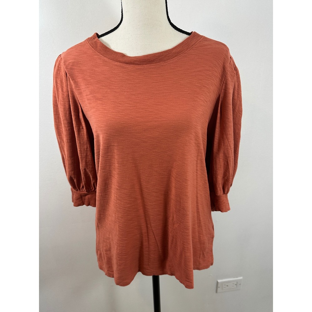 Nation Ltd.  Puff Sleeve Top Knit Blouse Casual Everyday Rust  Size S